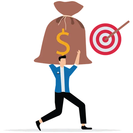 Businessman holding money bag while getting Financial success goal  Illustration
