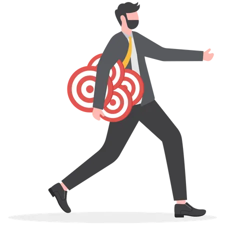 Handle Multiple Businesses Simultaneously Multi Purpose Or Multitasking Side Hustle Or Side Job Concept Confident Businessman Carrying Many Dartboard Target イラスト
