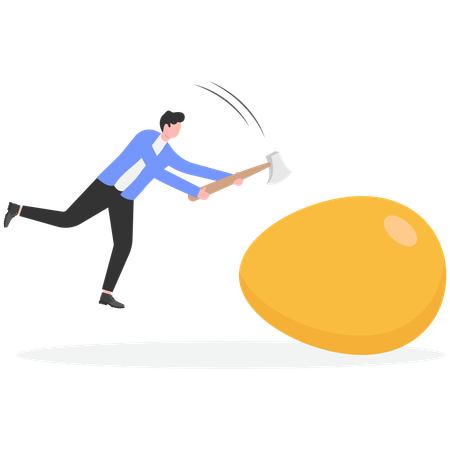 Businessman holding nail hammer broke egg  Illustration