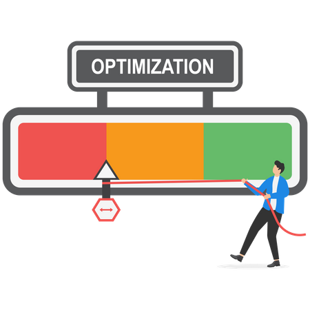 Businessman holding optimization gauge needle so as not to turn red  Illustration