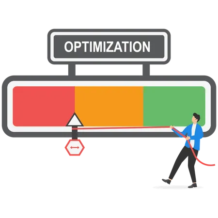 Businessman holding optimization gauge needle so as not to turn red  Illustration