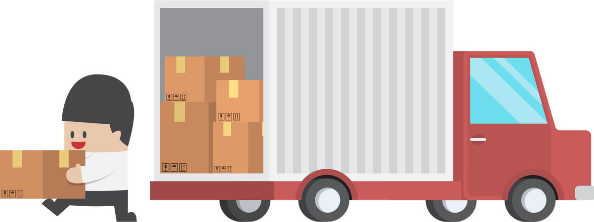Businessman holding parcel from truck Illustration