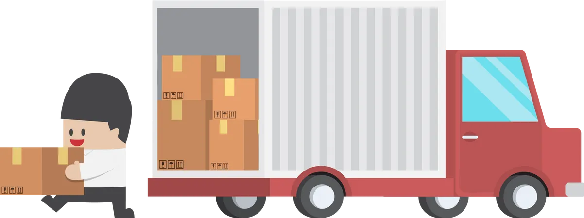 Businessman holding parcel from truck  Illustration