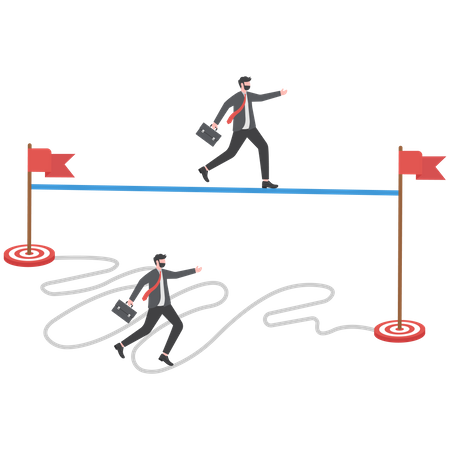 Businessman holding pen in hand leads drawing line from point A to point B for Easy to win business success achievement of goals  Illustration