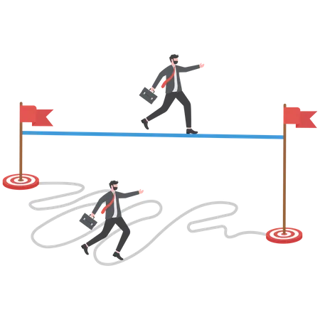 Shortcut To Success Concept Businessman Holding Pen In Hand Leads A Drawing Line From Point A To Point B For Easy Or Shortcut Way To Win Business Success Achievement Of Goals Simple Solution 일러스트레이션