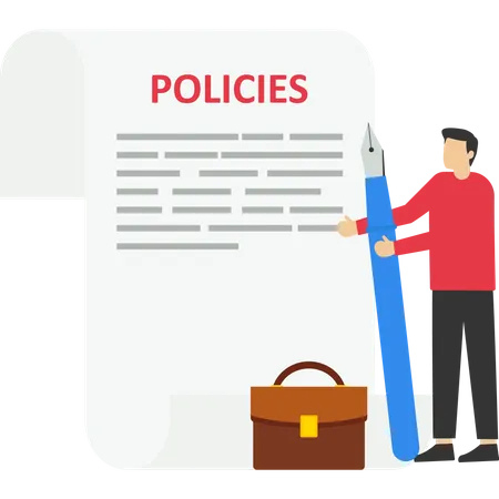 Businessman holding pen with company policy documents and business bag Illustration