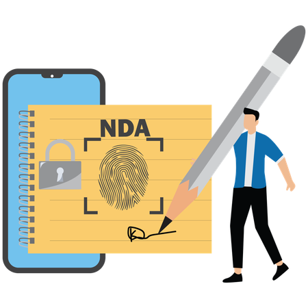 Businessman holding pen with NDA locked with document  Illustration