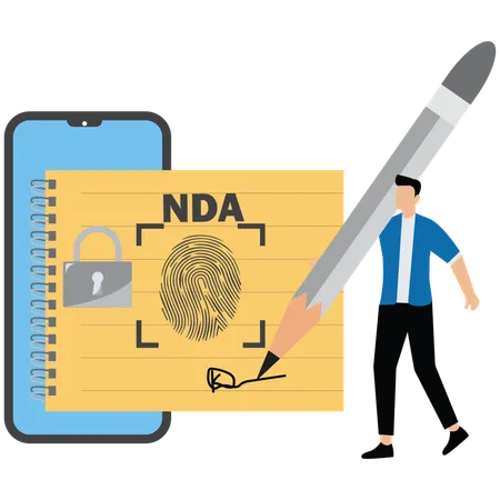 Businessman holding pen with NDA locked with document  Illustration