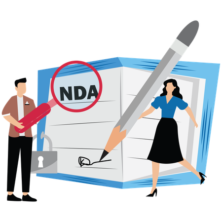 Businessman holding pen with NDA locked with document  Illustration