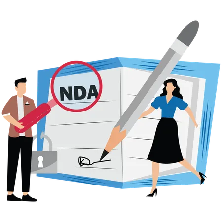 Businessman holding pen with NDA locked with document  Illustration