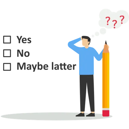Businessman Holding Pencil Decides To Agree Consent Question Consent Document To Vote Yes Or No Accept Or Approve Permission Answer Yes Or No Decide Later Business Agreement Concept イラスト