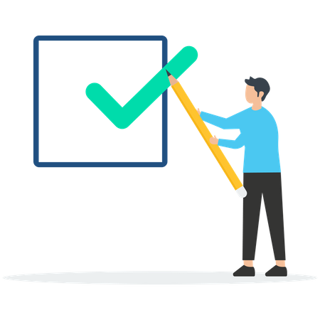 Businessman holding  pencil looking at completed checklist  イラスト