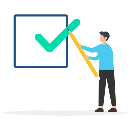 Businessman holding  pencil looking at completed checklist  イラスト
