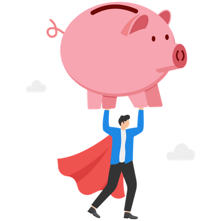 Businessman holding piggy bank  Illustration