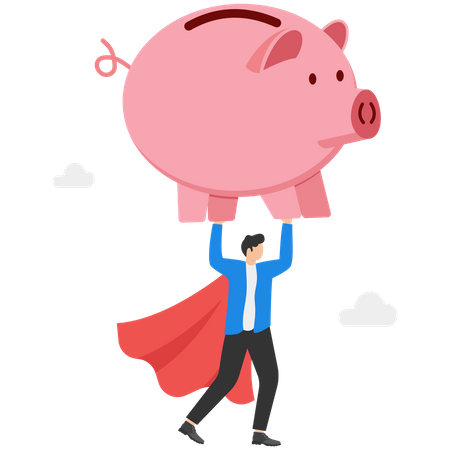 Businessman holding piggy bank  Illustration