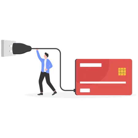 Businessman holding plug to charge credit card  Illustration