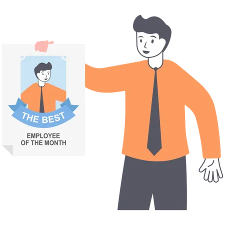 Businessman holding poster of The best worker of the month  Illustration