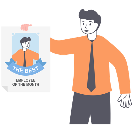 Businessman holding poster of The best worker of the month  Illustration