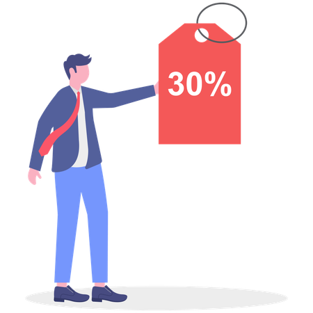 Businessman holding price tag  Illustration