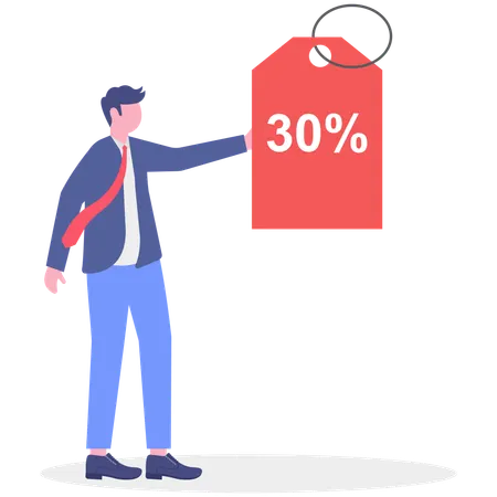 Businessman holding price tag  Illustration