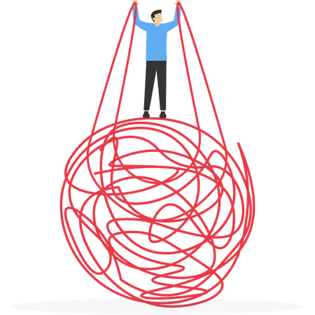 Businessman holding puppet strings with a thread of chaos  Illustration