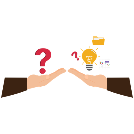Businessman Holding Question Mark and Getting Lightbulb Reply  Illustration