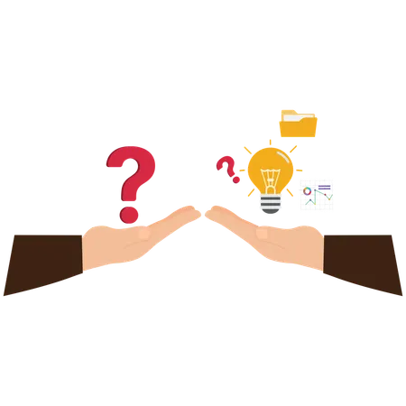 Businessman Holding Question Mark and Getting Lightbulb Reply  Illustration