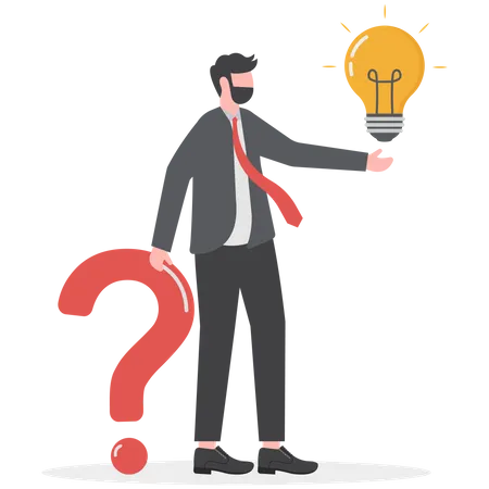Question And Answer Q And A Or Solution To Solve Problems FAQ Frequently Asked Question Help Or Creative Thinking Idea Concept Smart Businessman Holding Question Mark Sign And Lightbulb Solution 일러스트레이션