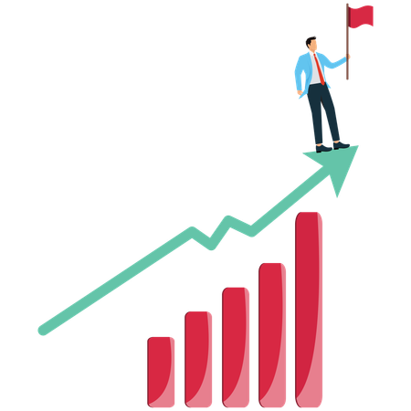 Businessman Holding Red Flag and stand  arrow  Illustration