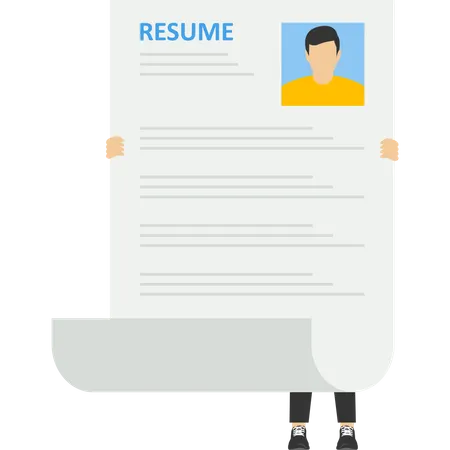 Prominent Resume Or CV Concept Smart Young Businessman Holding Resume CV Presenting His Work Profile For Recruitment Creative Way To Present Business Profile For Applying For New Job Concept イラスト