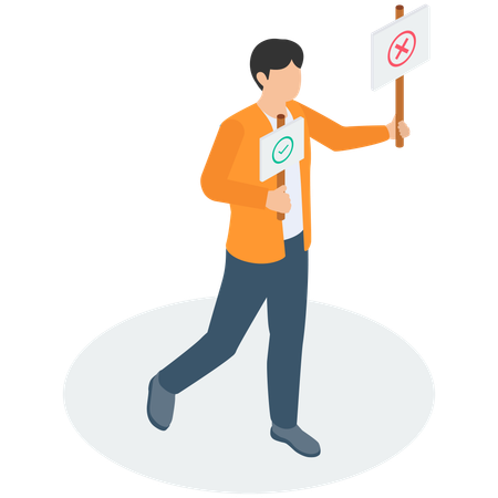 Businessman holding Right Or Wrong Board  Illustration