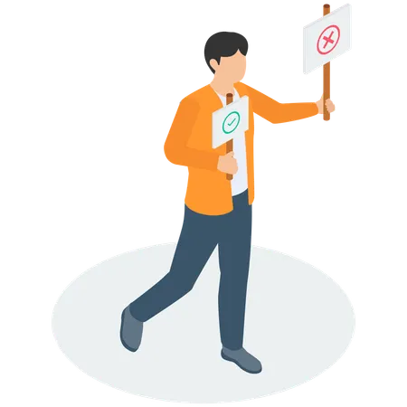 Businessman holding Right Or Wrong Board  Illustration