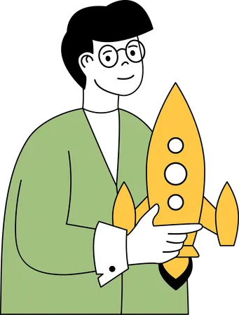 Businessman holding rocket  Illustration