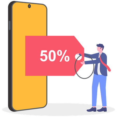 Businessman holding sale tag  Illustration