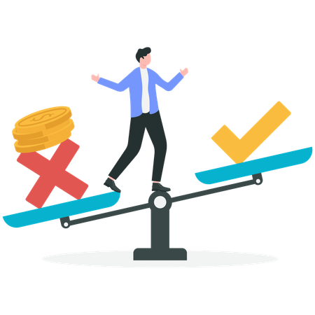 Businessman holding scale with money on his hands  Illustration