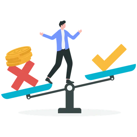 Businessman holding scale with money on his hands  Illustration