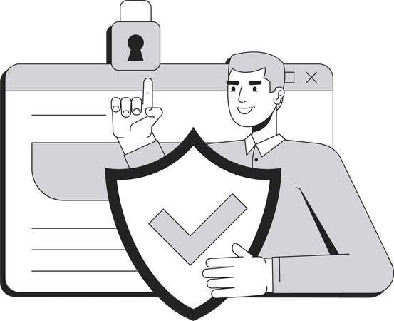 Businessman holding shield against secured website  Illustration