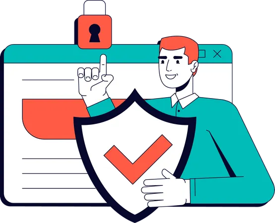 Businessman holding shield against secured website  Illustration