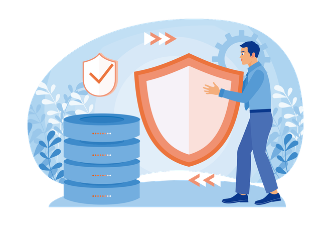 Businessman Holding Shield And Server  Illustration