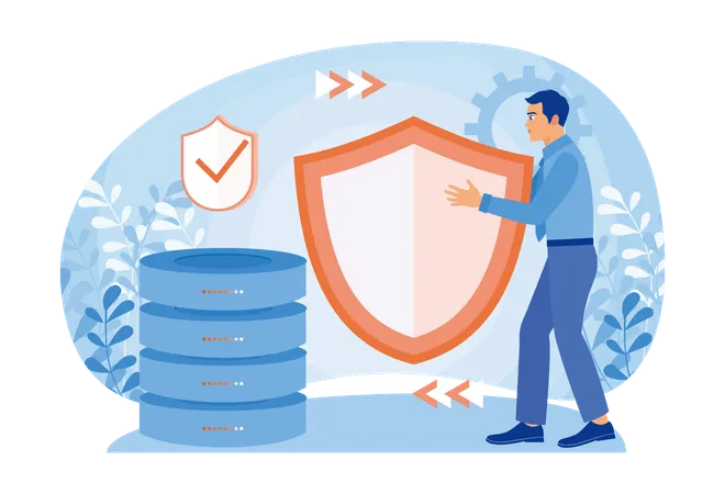 Businessman Holding Shield And Server  Illustration