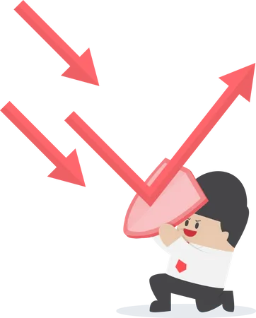 Businessman holding shield prevent from down trend graph to protect his profit  Illustration