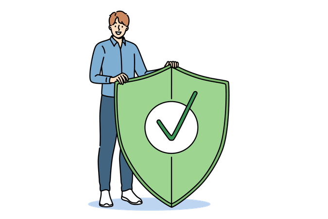 Businessman holding shield while fight against digital viruses  Illustration
