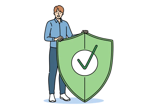 Businessman holding shield while fight against digital viruses  Illustration