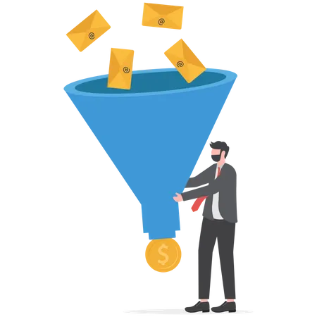 Sales Funnel Or Online Marketing Conversion Rate Customer Flow From Awareness Click And Purchase Product On E Commerce Website Businessman Holding Shopping Cart With Money Coin From Sales Funnel Illustration