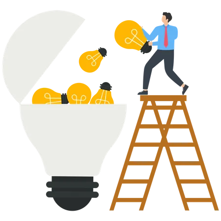 Businessman holding small light bulb to fill big light bulb  Illustration