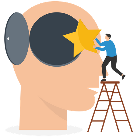 Businessman holding star climb up ladder to put into consumer brain Illustration