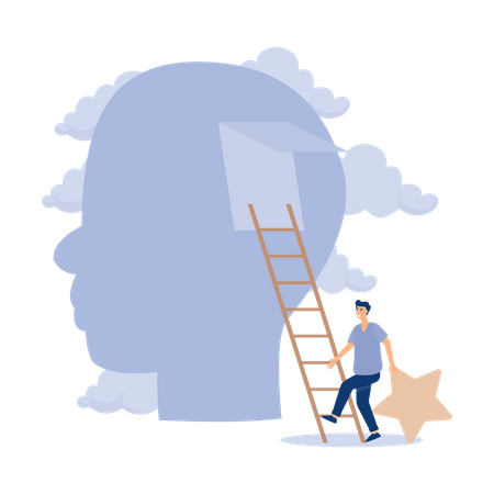 Businessman holding star climb up ladder to put into consumer brain  Illustration