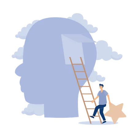 Businessman holding star climb up ladder to put into consumer brain  Illustration