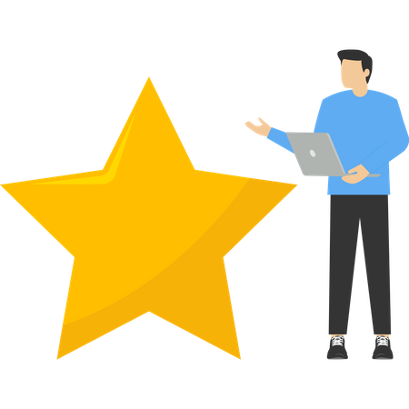 Businessman holding star to add to five stars rating  Illustration