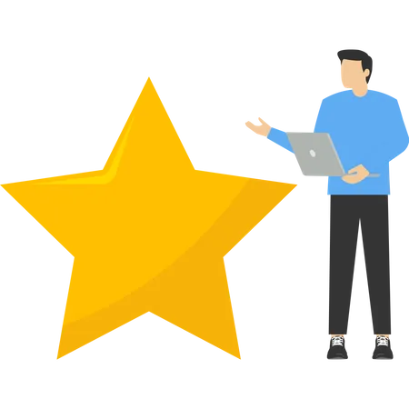User Experience Concept Customer Feedback Star Rating Or Business And Investment Rating Concept Businessman Holding Golden Yellow Star To Add To 5 Stars Rating Illustration